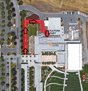 Faculty and Platform Party should use the Artist Entrance that is located at the back of Green Music Center. Use the service road that is just before Redwood Drive reaches Rohnert Park Expressway.