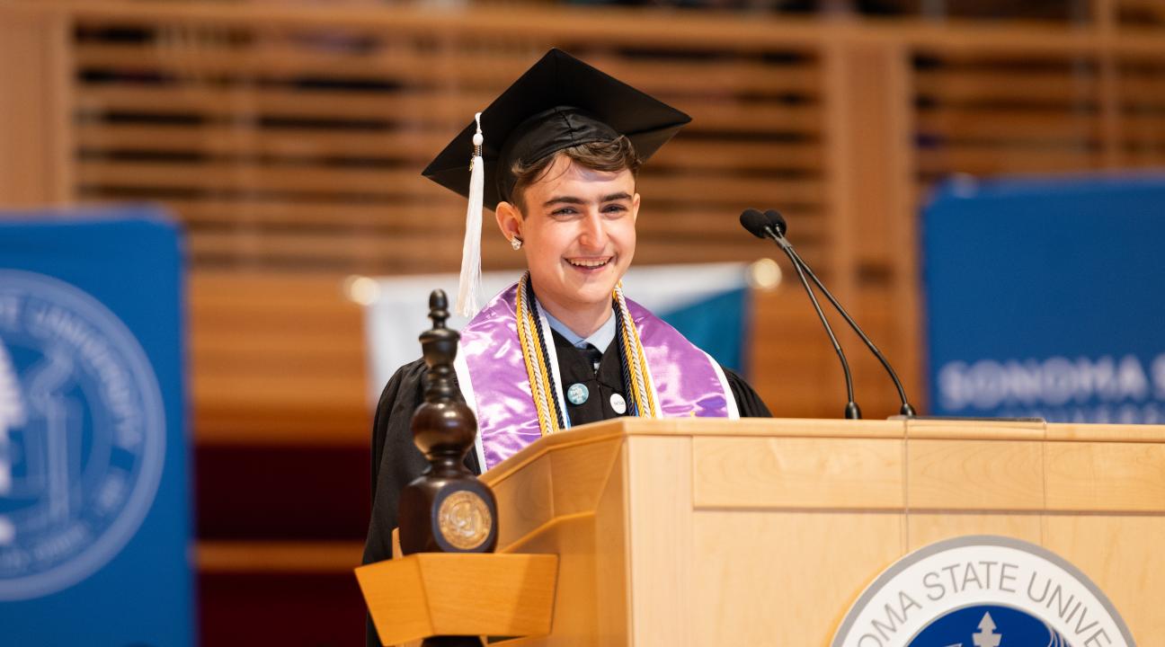 Student giving a speech at the ceremony