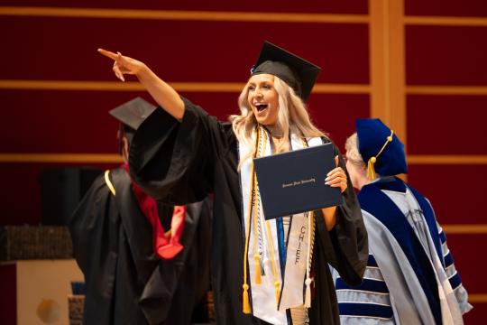 Student onstage