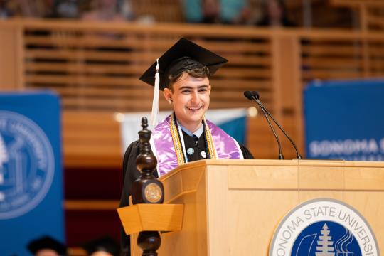 Student giving a speech at the ceremony